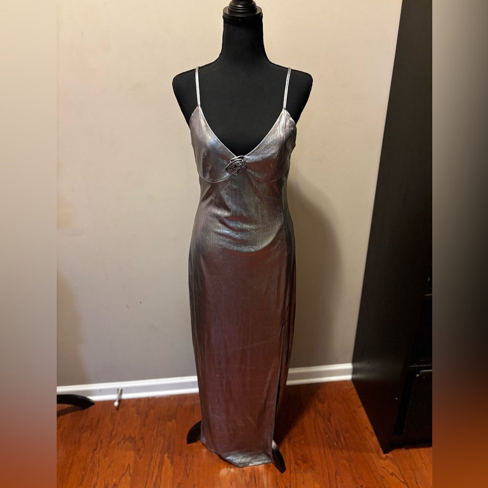 Silver Metallic Slip Dress